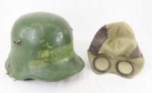 WWI Model 16 German Helmet & pilot cap with dust goggles