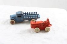 3" Cast Iron Tractor, 4.25" Cast Metal Stake Truck