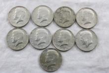 9 Kennedy Half Dollars 8 1967, 1 1968 40% Silver
