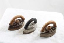 3 Antique Unmarked Miniature Sad Irons