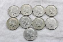 9 Kennedy Half Dollars All 1968 40% Silver