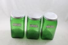 3 Owens Illinois Ribbed Green Glass Canisters