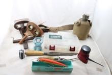 Stereoviewers, Fishing Lures, Canteen, Carving Set