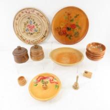 2 Wood Butter Molds & Rosemaled Wooden Ware
