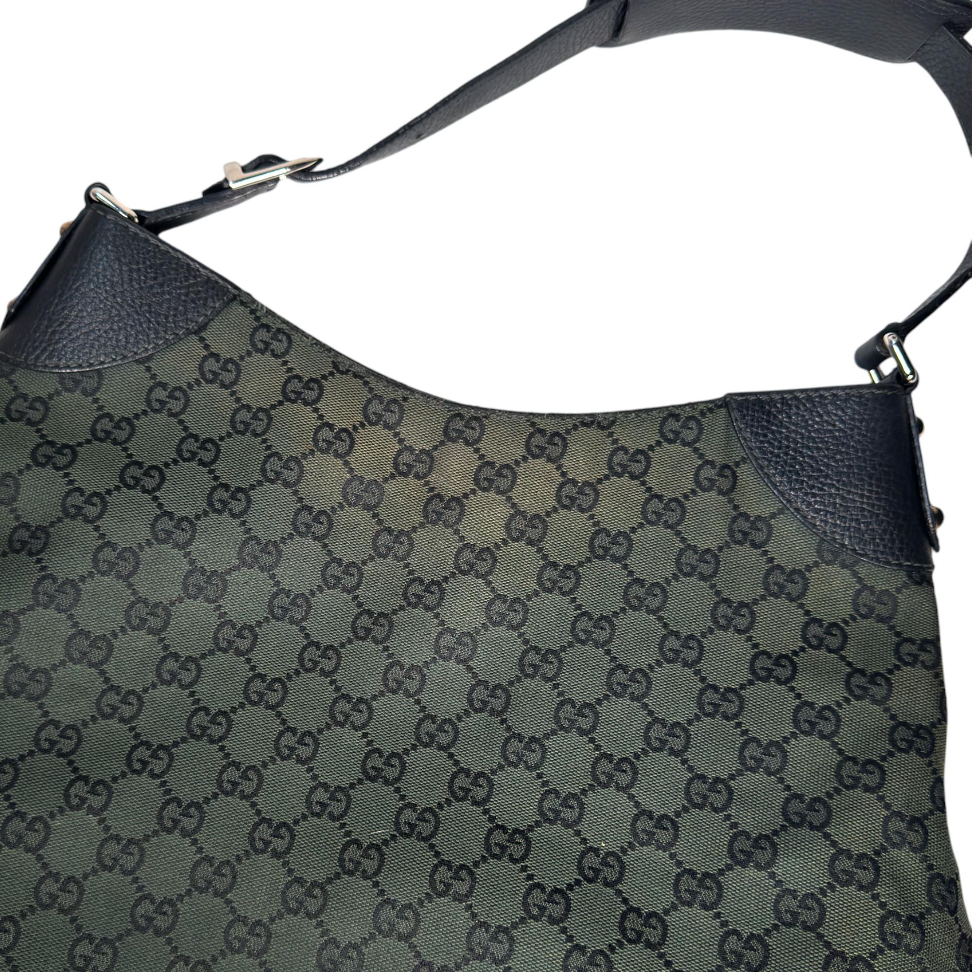 Authentic estate Gucci Monogram Green Canvas hobo shoulder bag