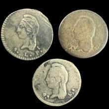Lot of 3 Mexico First Republic silver 1/4 reales