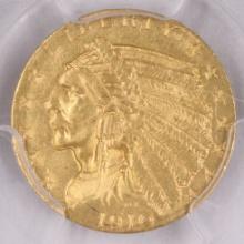 Certified 1910 U.S. $2 1/2 Indian head gold coin