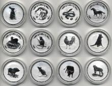 Complete 12-piece set of 2008-2019 Australia 1oz silver Year of the Dragon $1 coins