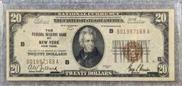 1929 $20.00 NEW YORK NATION CURRENCY BROWN SEAL NOTE
