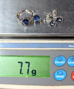 3 PIECE IOLITE & DIAMOND SET WITH RING, EARRINGS & PENDANT 10K WHITE GOLD 7.7 GRAMS