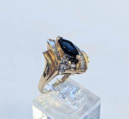SAPPHIRE & DIAMOND COCKTAIL RING 14K GOLD 6.5 GRAMS