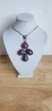 VINTAGE STERLING SILVER PURPLE AMYTHEST NECKLACE AND CHARM 2.4 OZ