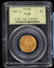 1885-S $5 Gold Liberty PCGS MS-60 OGH