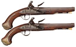 Revolutionary War Era Silver Mounted Flintlock Pistols by Barbar