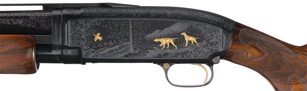 A. Griebel Engraved/Gold Inlaid Winchester Model 12 Shotgun