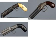 Three Engraved Percussion Pepperbox Revolvers
