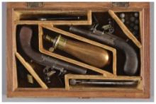 Cased Pair of Engraved Boxlock Pocket Pistols by Charles Mayes