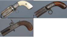 Three Antique European Multi-Shot Handguns