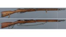 Two Imperial Russian Model 1891 Mosin Nagant Bolt Action Rifles