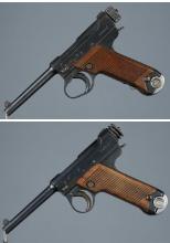 Two Imperial Japanese Type 14 Nambu Pistols with Holsters