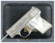 Engraved Belgian Browning Baby Renaissance Pistol with Case