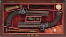 Cased Pair of Engraved Smith of Braintree Boxlock Belt Pistols