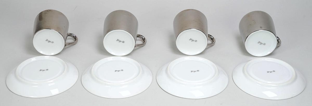 Fitz & Floyd George Jensen Silver Colored Demitasse Cups, Set of 4