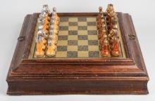Traditional Styled Wood & Metal Chess Set w/ Board