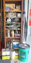 6 Shelves of Assorted Items & Gear Oil, Lacquer Thinner