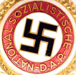 German WWII Political NSDAP Swastika Golden Party Badge