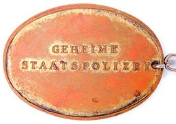 German WWII GEHIME STAATSPOLIZEI Criminal Identification Disc