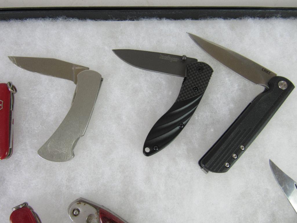 Grouping of Asst. Folding Knives (13)- Gerber, Kershaw, Smith & Wesson, Victorinox+
