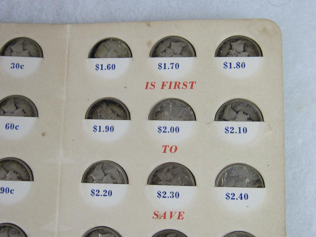 Antique Akron Dime Bank Folder with (30) Mercury Silver Dimes