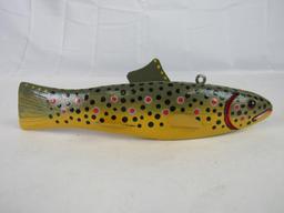 Excellent Signed Rick Thayer (Michigan) Hand Carved Brown Trout Ice Fishing Decoy