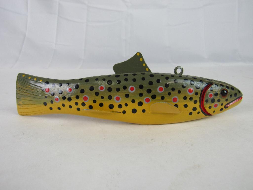 Excellent Signed Rick Thayer (Michigan) Hand Carved Brown Trout Ice Fishing Decoy