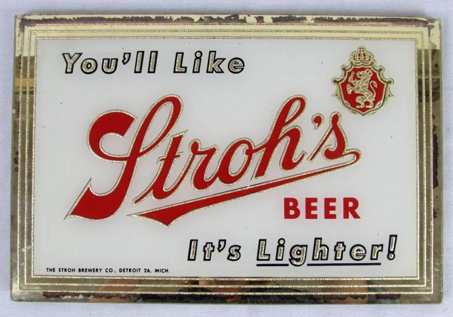 Antique c. 1940's Stroh's Beer Glass Bar-Back Sign