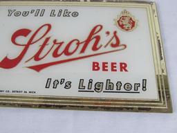 Antique c. 1940's Stroh's Beer Glass Bar-Back Sign