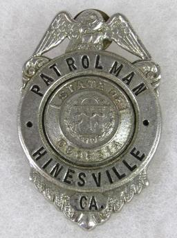 Original Obsolete Police Patrolman Badge Hinesville, Georgia