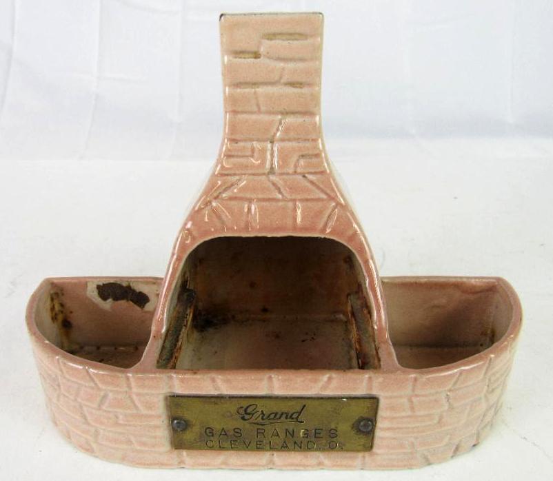 Antique "Grand Gas Ranges" Cleveland, OH Cast Iron Advertising Match Holder/ Porcelain Enameled