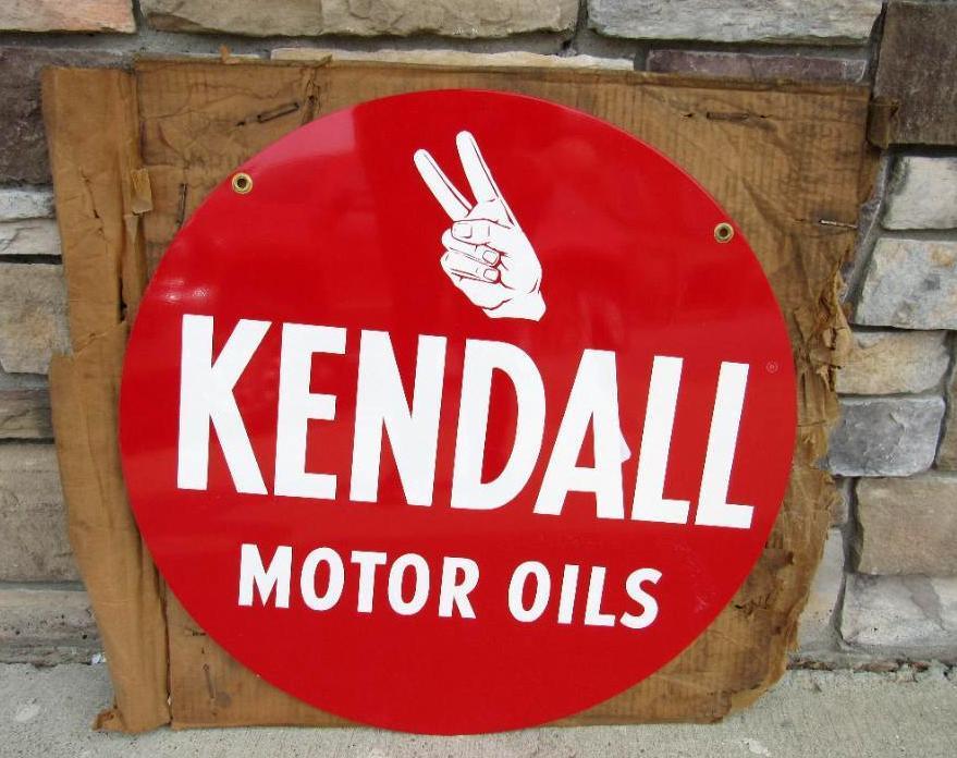Vintage 1960's Kendall Motor Oil Dbl. Sided Steel 24" Sign
