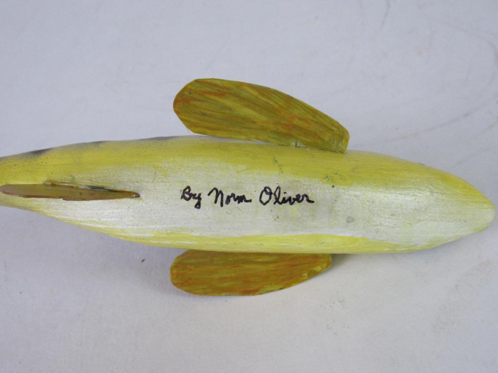 Excellent Signed Norm Oliver Hand Carved Perch Ice Fishing Decoy