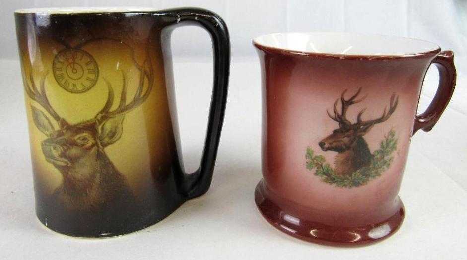 Group of (2) Antique Stag Tankard/Mugs