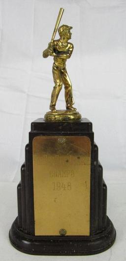 Antique Art Deco Baseball Trophy- "1948 Bee-Hive League Champs"