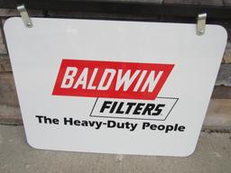 Vintage NOS Baldwin Filters Dbl. Sided Metal Service Station Sign with Hanger