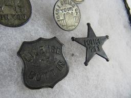 Lot (9) Antique 1920's Cracker Jack Metal Lapel Buttons