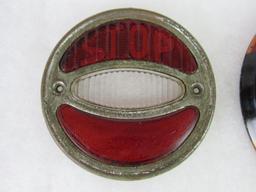 (2) Antique Ruby "STOP" Automobile Glass Tail Light Lenses