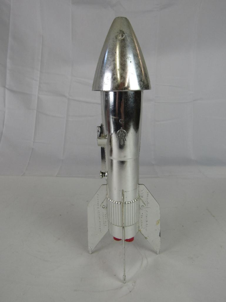 Vintage Vacumet Metal Mechanical Space Rocket Coin Bank 11.5"
