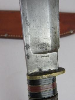 Antique Crane Brand Fixed Blade Fighting Knife Leather Handle/ Wooden Pommel- England