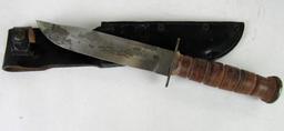 Vintage Sword Brand "Hand Made" Military Fighting Knife in Leather Sheath