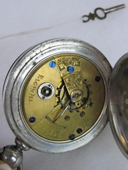 Antique Elgin 15J Pocket Watch Size 18 in Coin Silver Case